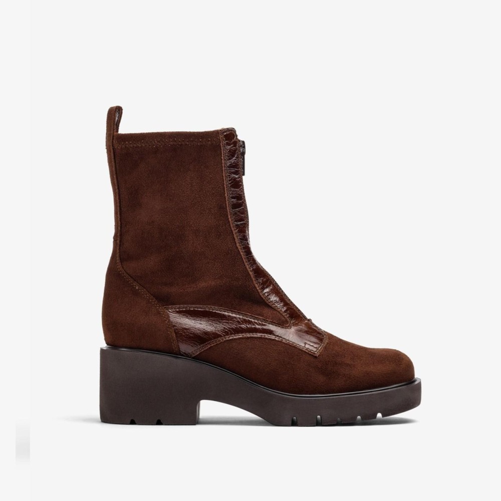 Botín Cremallera en ante  marrón